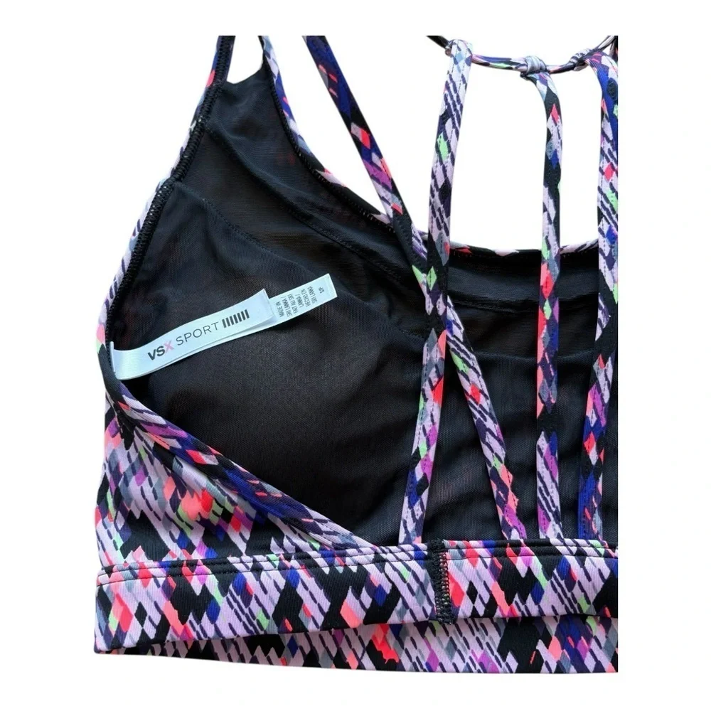 Victoria Secret SPORT Women's Small Neon Black Rave Strappy Sporty Athletic Bra